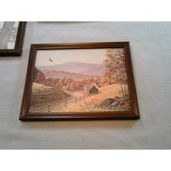 Vintage Framed Art Farm Landscape Lot Of 3 Barn Prints - Picture 2 of 9